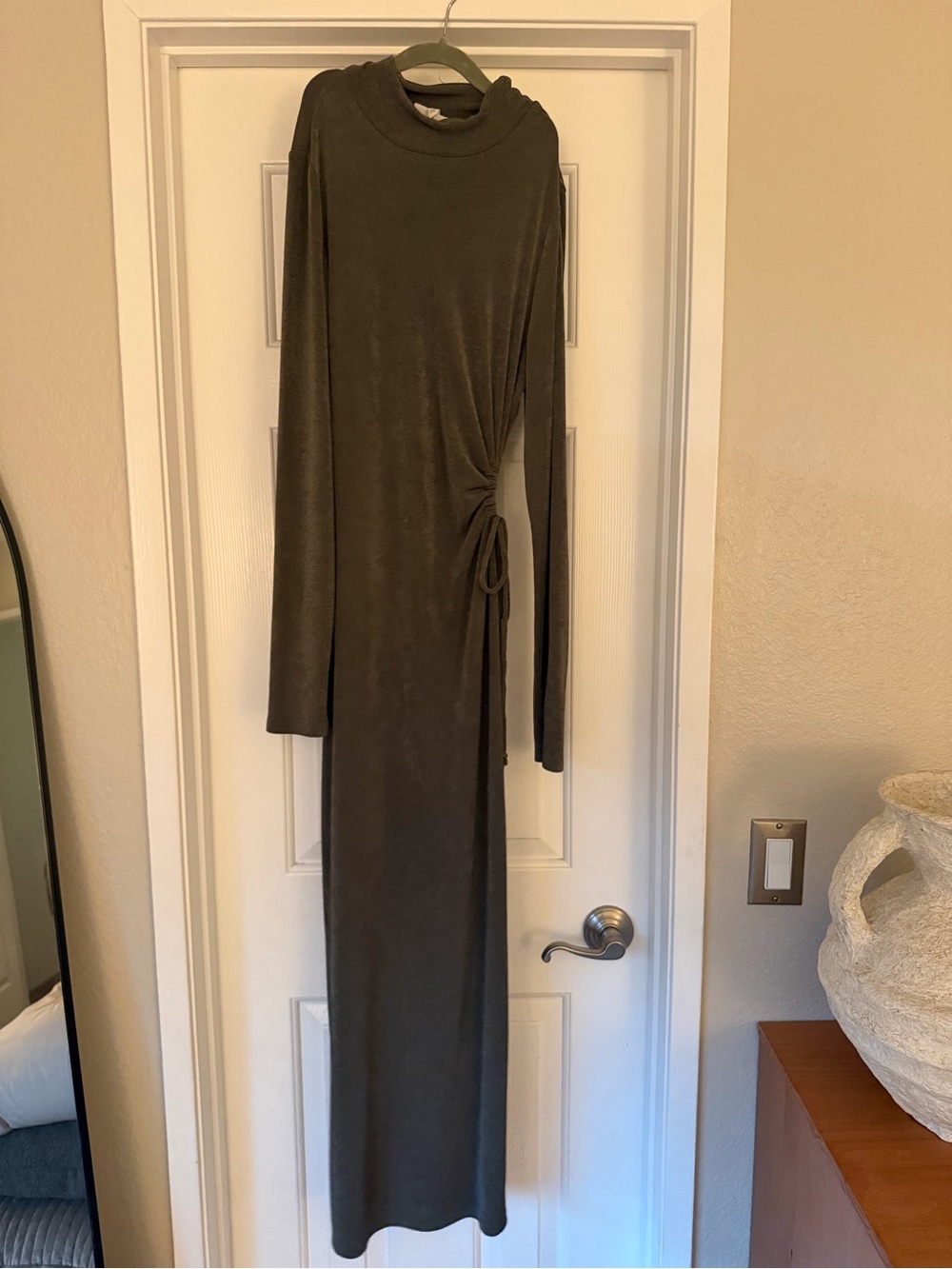 12th Tribe Olive Side-Tie Long Sleeve Maxi Dress